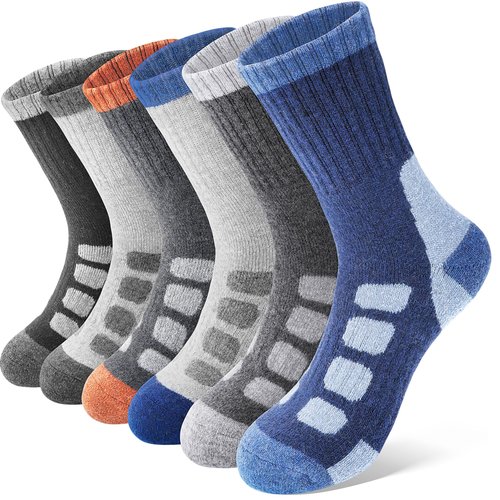 Anlisim Kids Merino Wool Hiking Socks Boys Girls Toddlers Thermal Winter Warm Boot Thick Cushion Gift Socks 6 Pairs(Blue Check,8-12 Years)