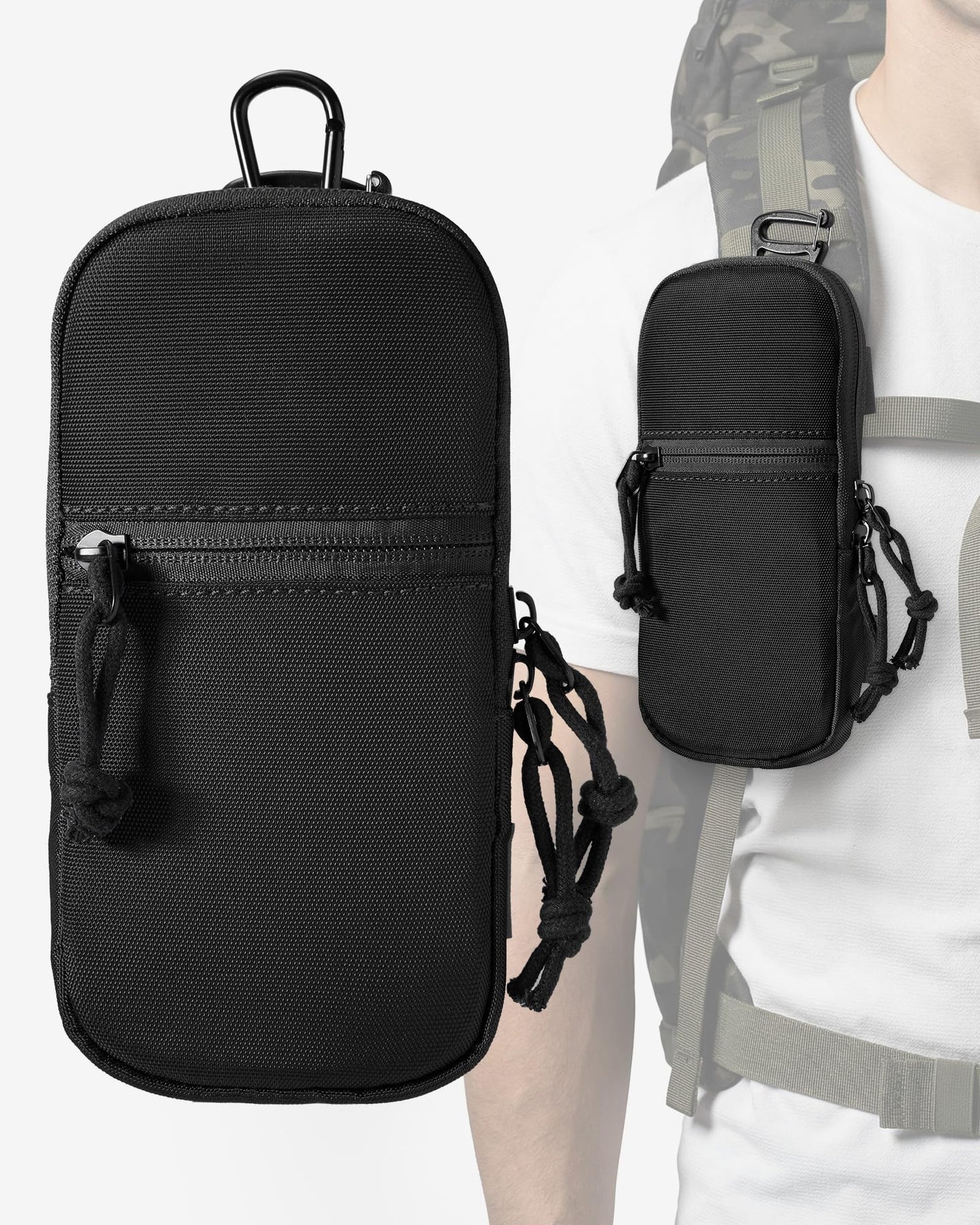 Neverwhy Molle Cell Phone Pouch for Backpack - Waterproof Tactical Belt Phone Strap EDC Tech Pouch Holder for iPhone 17 Pro Max Hikers Outdoor, Black