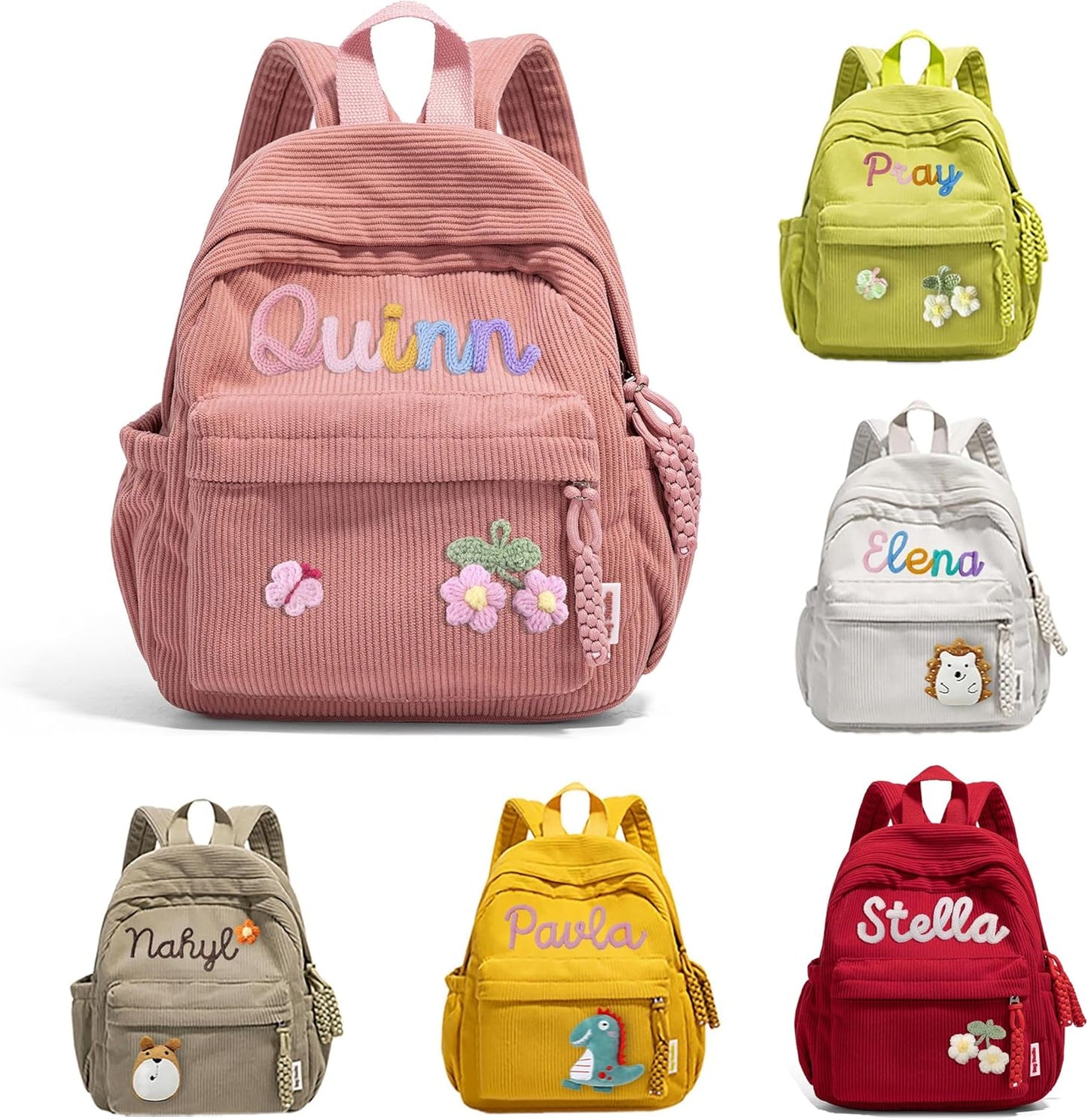 WANSHUNLMI Personalized Corduroy Kids Backpack - Custom Name School Bag for Toddlers | Available in Pink, Sizes M & S