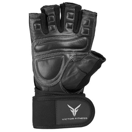 Victor Fitness Series-2 Fingerless Leather Men's Weightlifting Gloves with Full Palm Protection and Wrist Strap Support (Medium, Black)