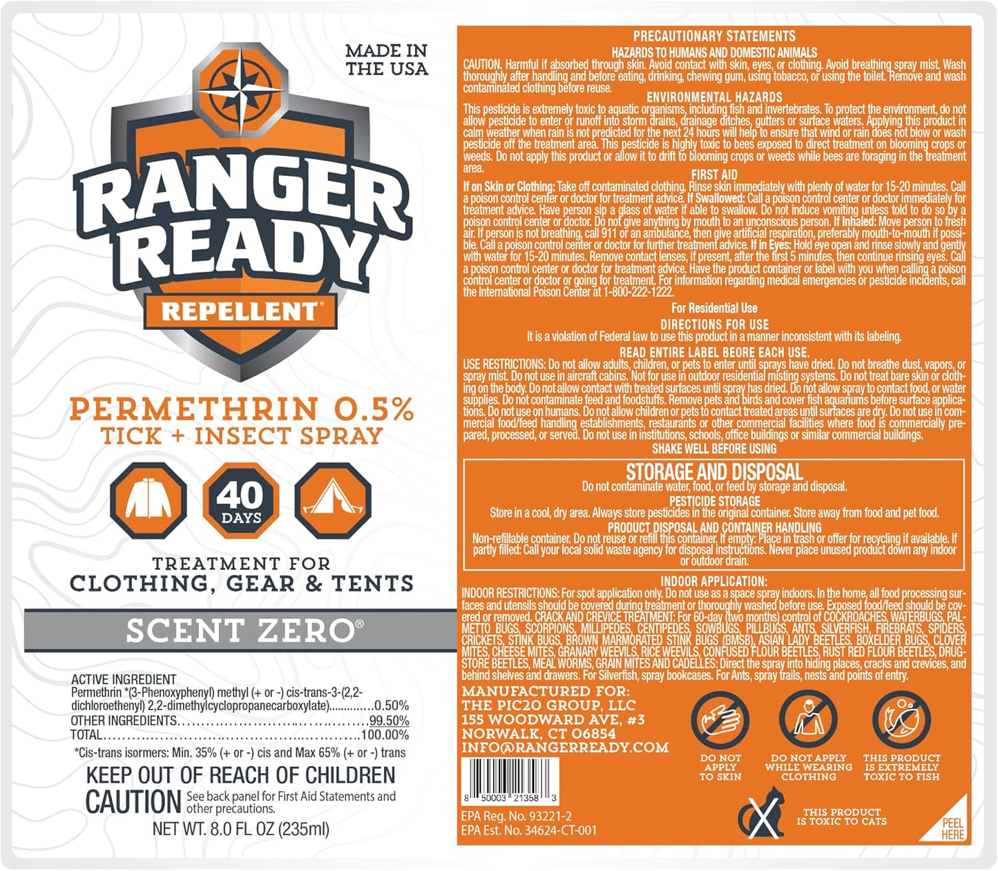 Ranger Ready Permethrin Spray - Effective Insect & Tick Repellent for Clothes | Scent Zero (8oz, Pack of 3)