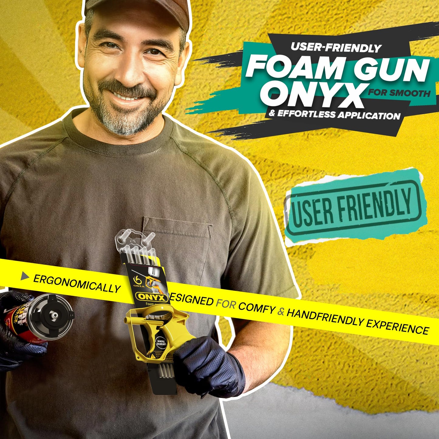 ONIA PU Spray Foam Gun with 4 tubes Expanding Spray foam Insulation Applicator with Reusable tubes and anti clogging caps – Filling & Sealing tool for Home and Office Use