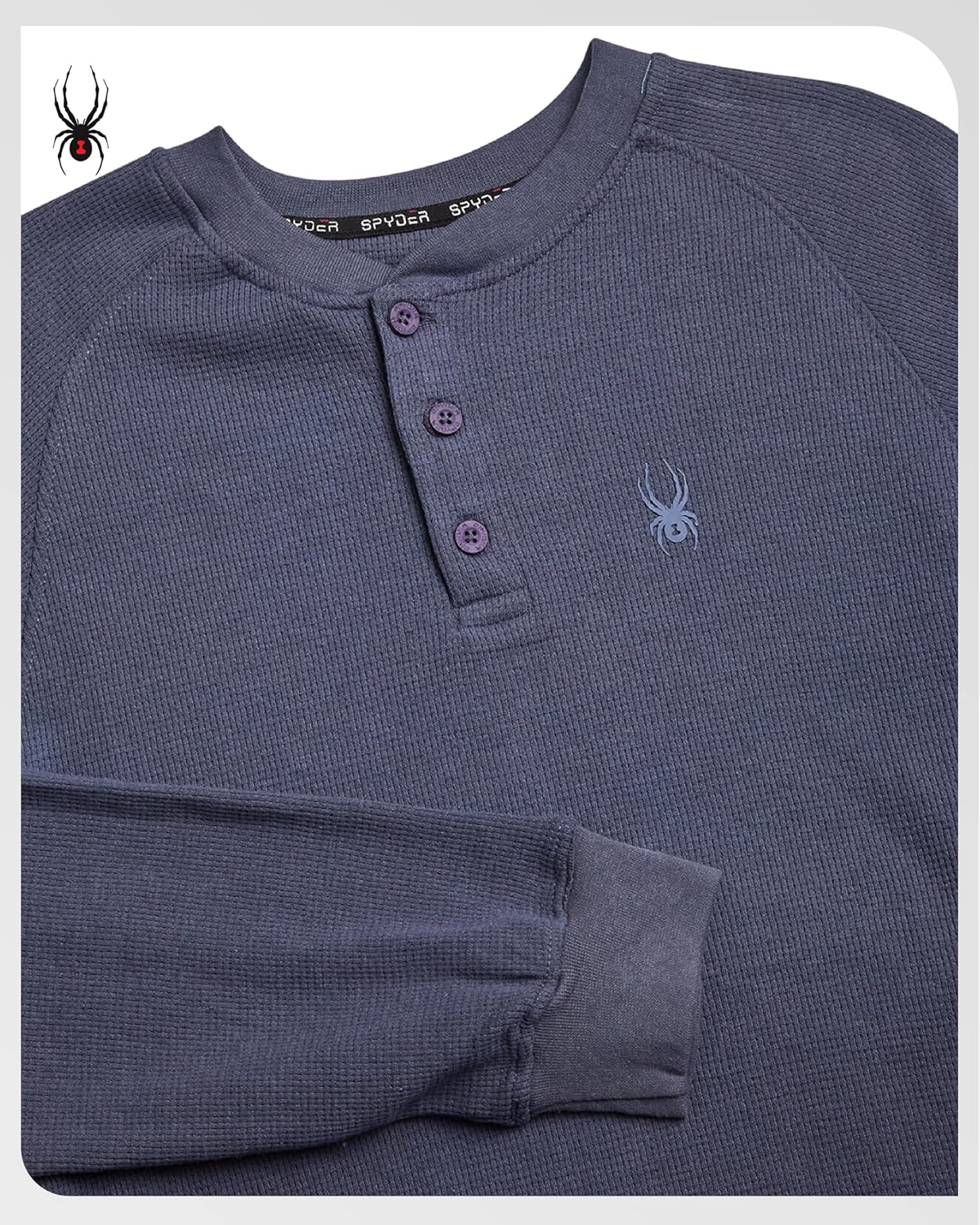 Spyder Mens Henley Shirts - Soft Cotton Blend Waffle Knit | Moisture-Wicking Quick-Dry Long Sleeve