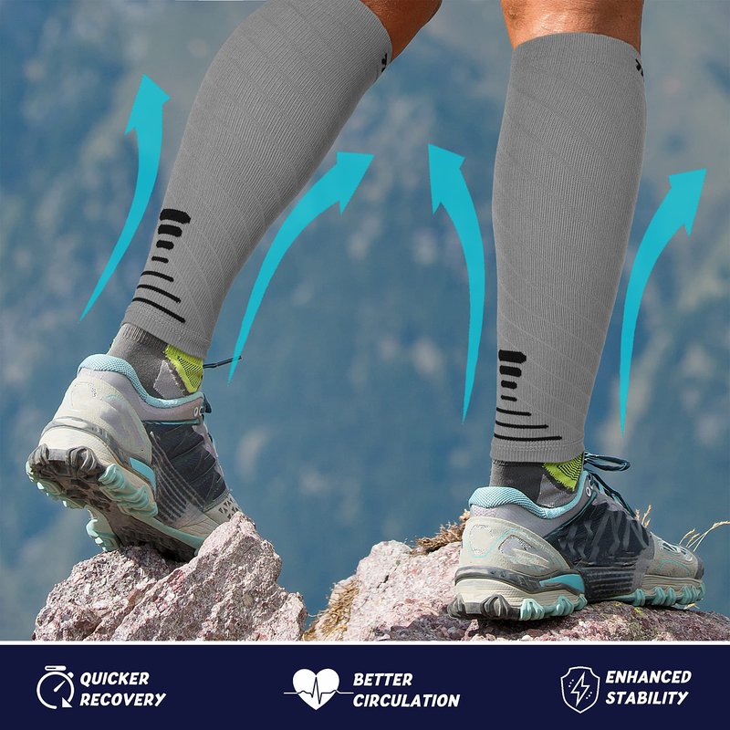 Thoxcare Calf Compression Sleeve for Men Women (1 Pair), Leg Support Footless Compression Socks for Running - Shin Splint Varicose Veins Swelling & Pain Relief, Gray/Black, Large