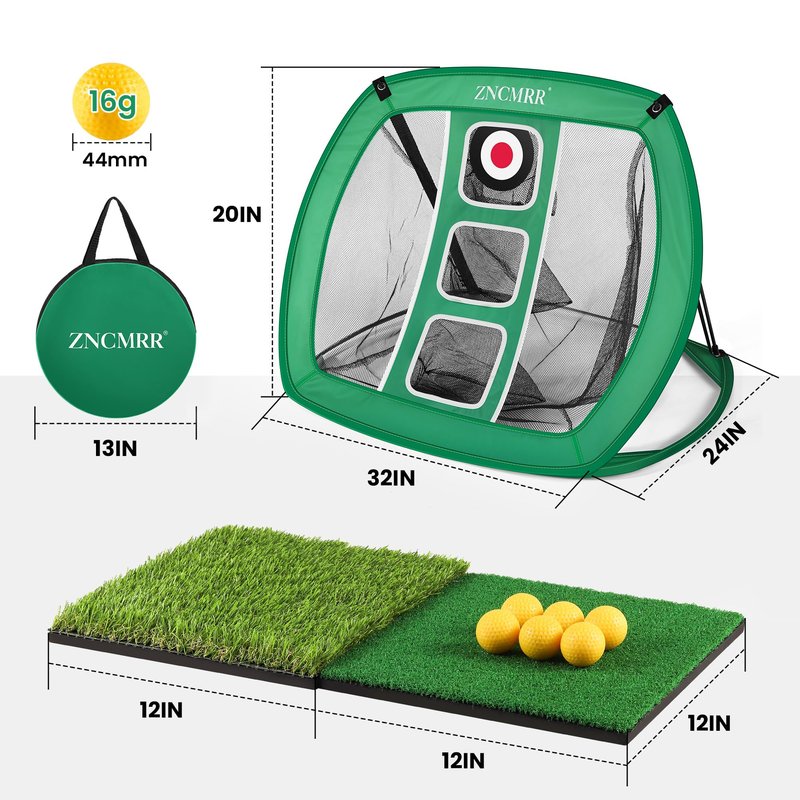 Pop Up Golf Chipping Net, Indoor/Outdoor Golfing Target Net Collapsible Portable Golf Hitting Net with 15 Training Balls and 2 Hitting Mats for Backyard Driving and Swing