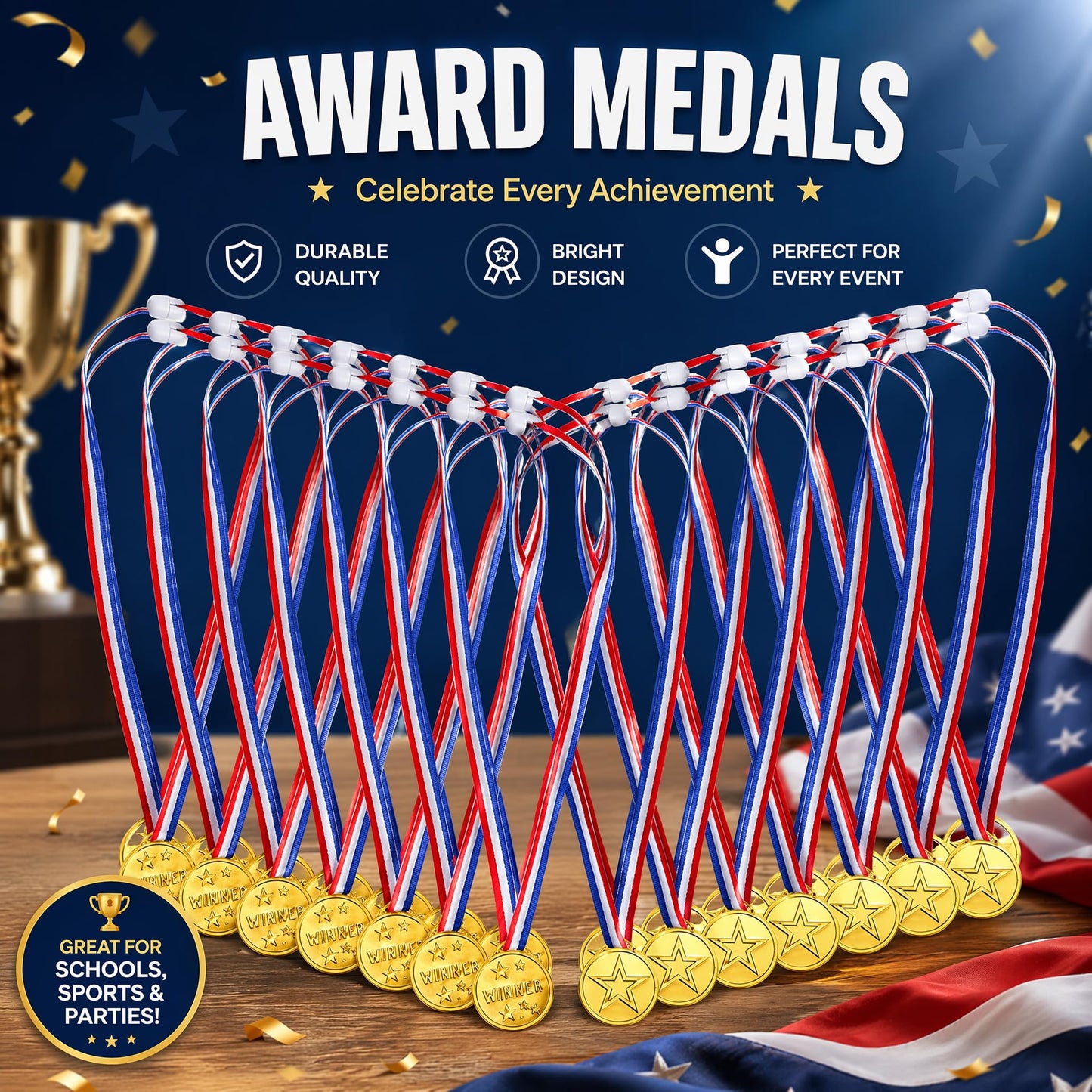 Fasmov 100 Pieces Kids Plastic Winner Medals, Winner Award Medals for Kids Sports Awards, Games Competitions, Prizes, Party Favors and Decorations