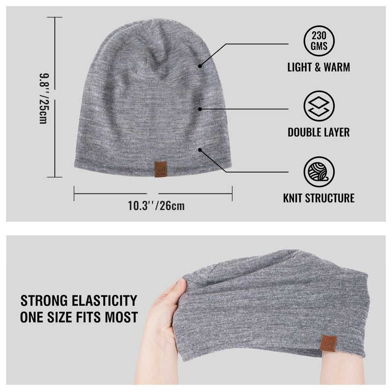 ACUSHLA 100% Merino Wool Cuff Beanie for Men & Women Knit Winter Hat Unisex Watch Cap Skull Wrap for Cold Weather, Mid-Grey