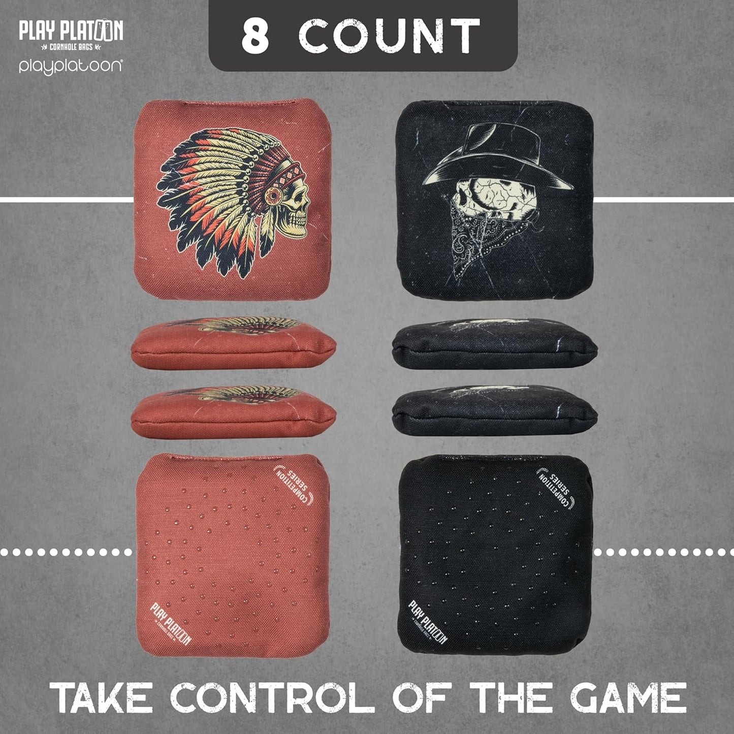 Play Platoon Cornhole Bags Set of 8 | Regulation Professional Weight | Double-Sided Slick & Stick Design