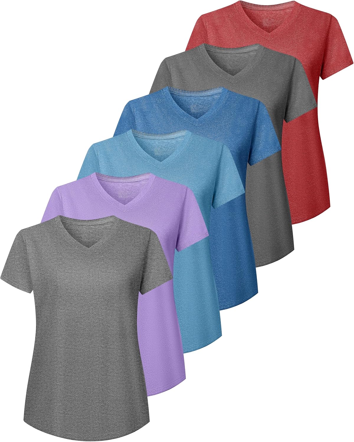 Skiennix 6-Pack Women's Workout Shirts - V-Neck Athletic Tops with UPF 50+ UV Protection | Quick Dry for Gym & Yoga
