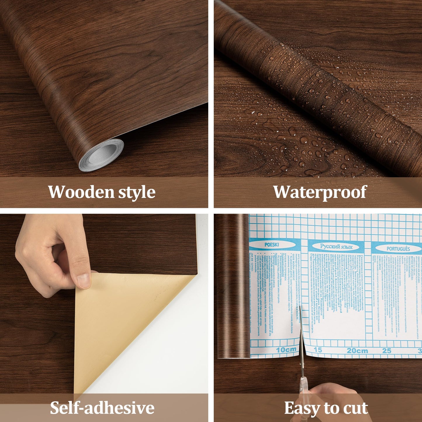Wood Grain Contact Paper Self Adhesive 17.7'' x 118'' - Peel and Stick Wallpaper for Countertop Kitchen Cabinet - Counter Top Waterproof Walnut Wooden Vinly Wrap for Cabinets and Countertops