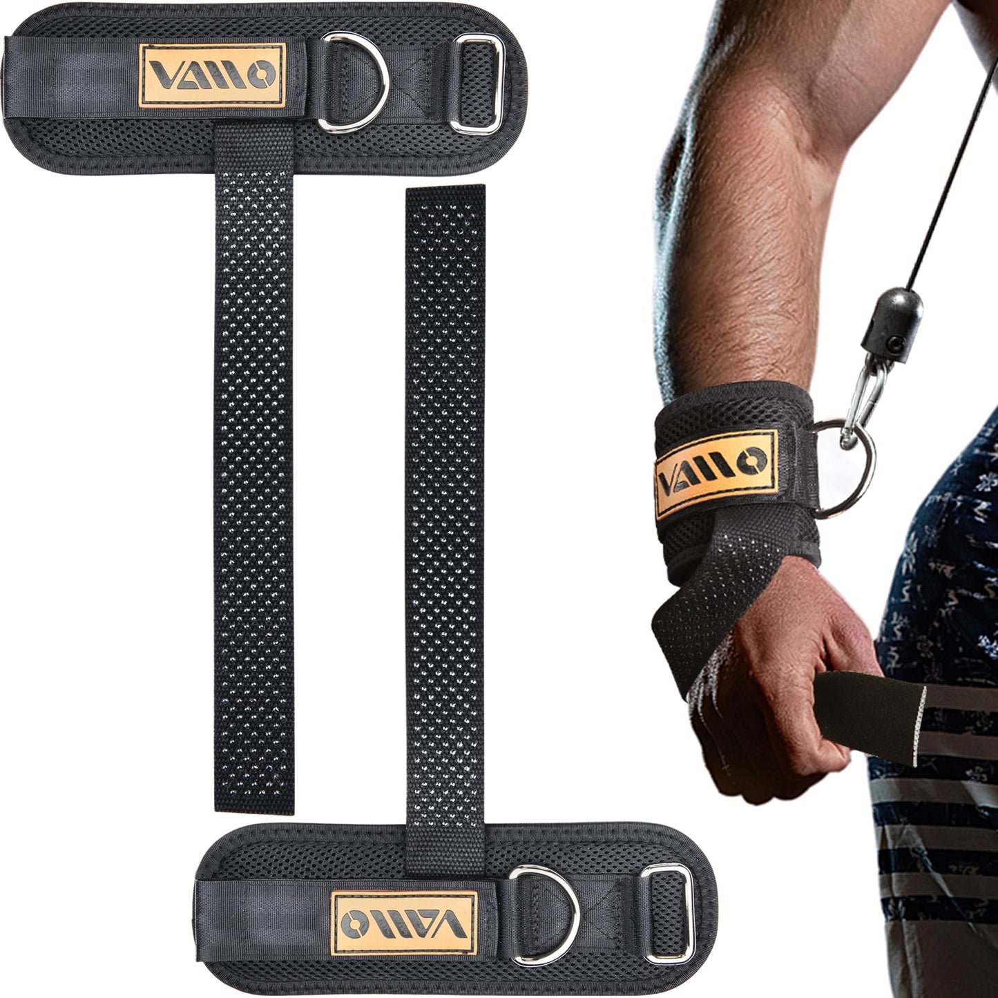 VAIIO 2Pcs Adjustable Weight Lifting Straps with D Ring | Original Non-Slip Dot Design for Deadlifts, Cable Machines & Powerlifting - 7mm Neoprene Padded Wrist Support with Breathable Mesh & Quick-Detach Hook-Loop - Reinforced Polyester-Cotton Straps for