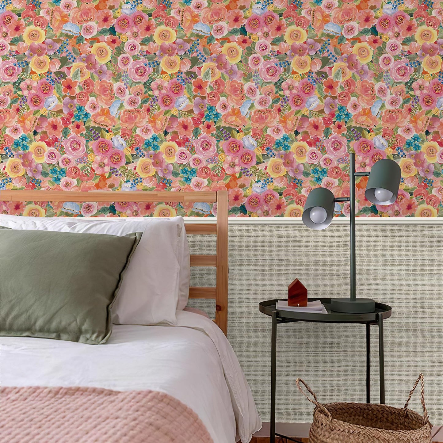 Simon&Siff Floral Peel and Stick Wallpaper 17.3"x80" Pink Watercolor Flowers Wall Murals Removable Wall Paper for Bedroom Bathroom Cabinet Renter Friendly