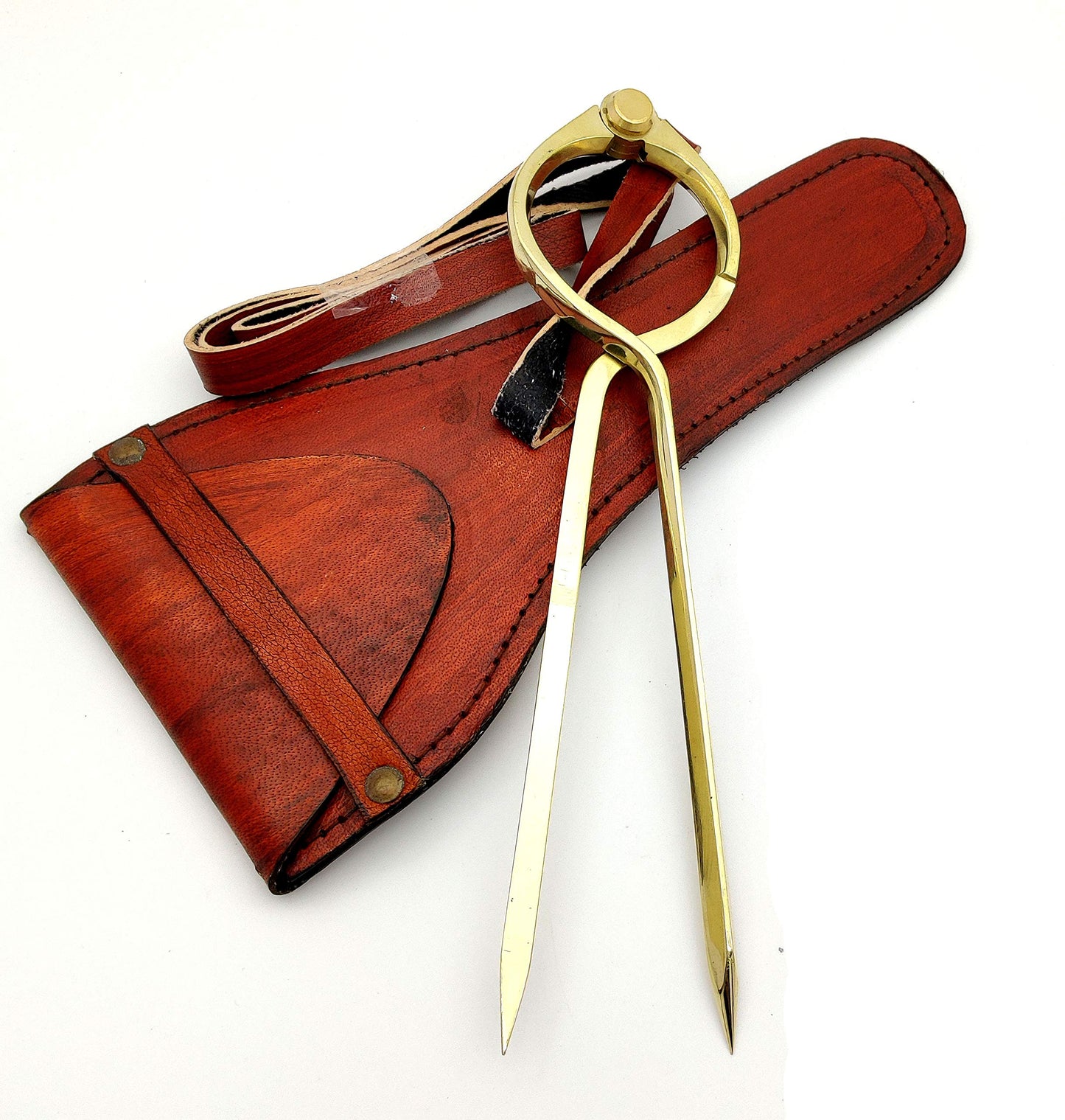 5MoonSun5's Vintage Navigation Straight Pattern Artist Divider Solid Brass Drawing Tool Professional 8” Long Divider Marine Navigation Compass with Handmade Leather case (8 inch Brass tip)