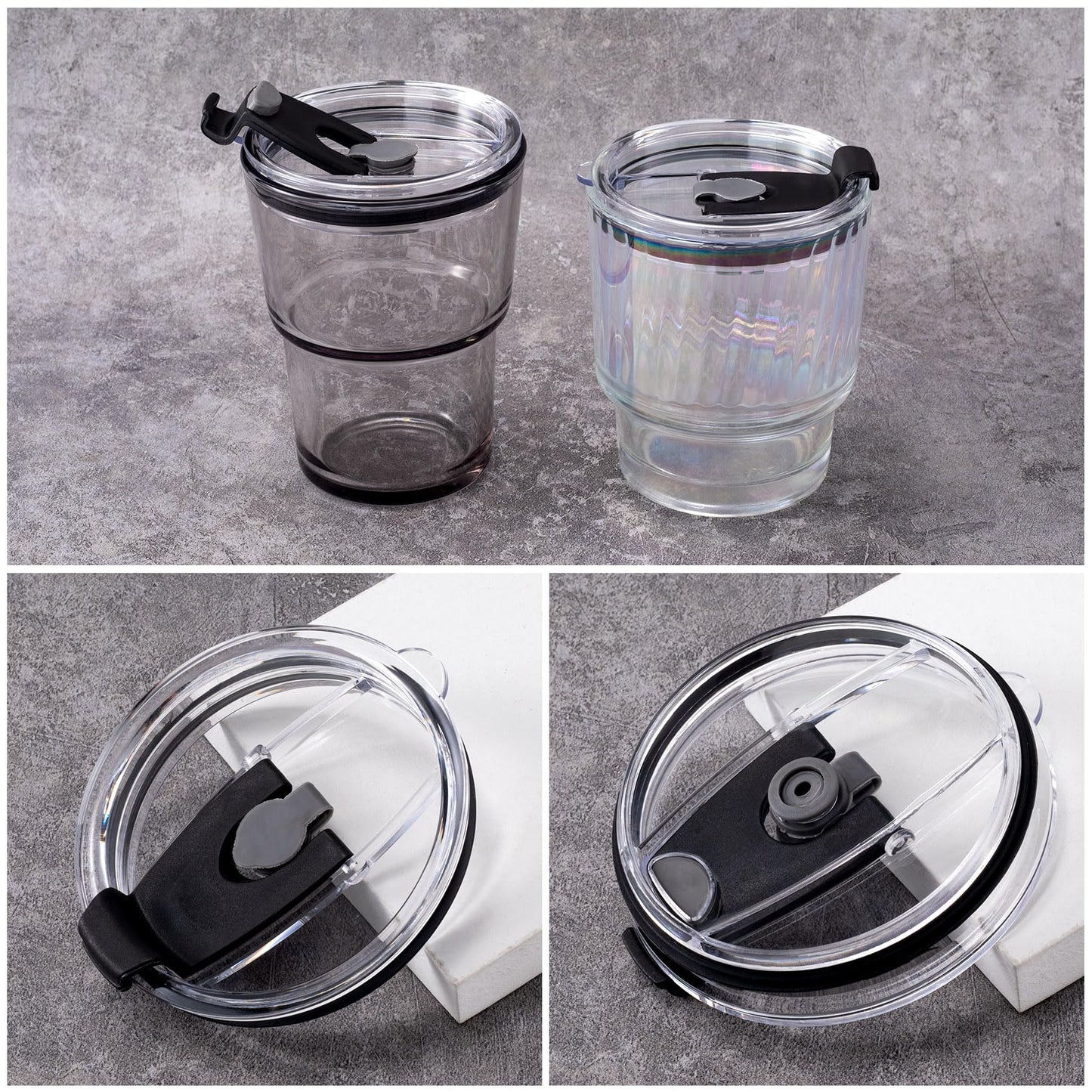 HINZIC 5 Pack Replacement Lids for 20 oz Tumbler,Travel Spill Proof Resistant Cup Lids Covers with Slider Switch fit Coffee Cups and More, Straw Friendly,Black