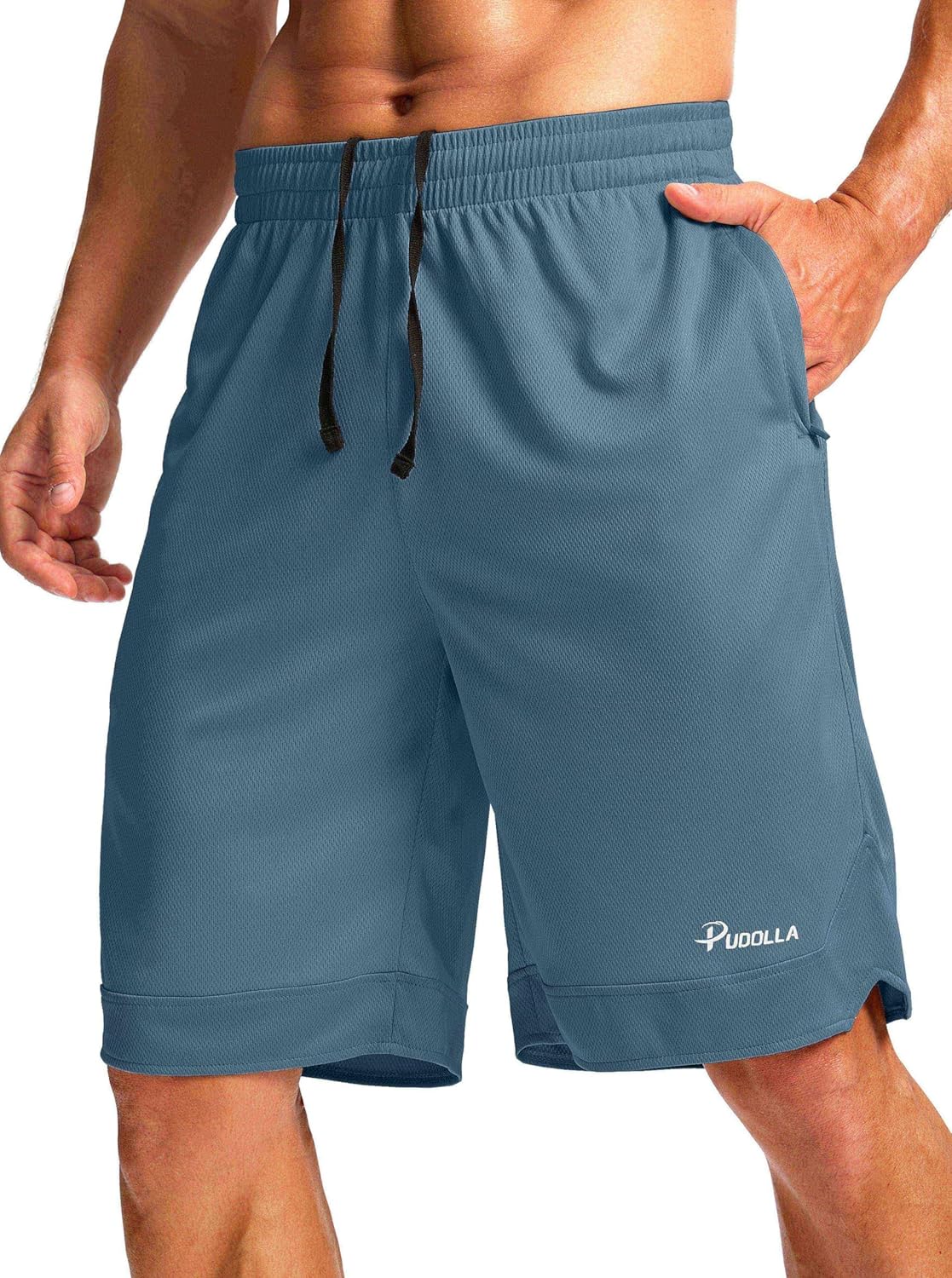 Pudolla Men's Basketball Shorts - Lightweight Quick-Dry Athletic Shorts with Zipper Pockets | 11" Length