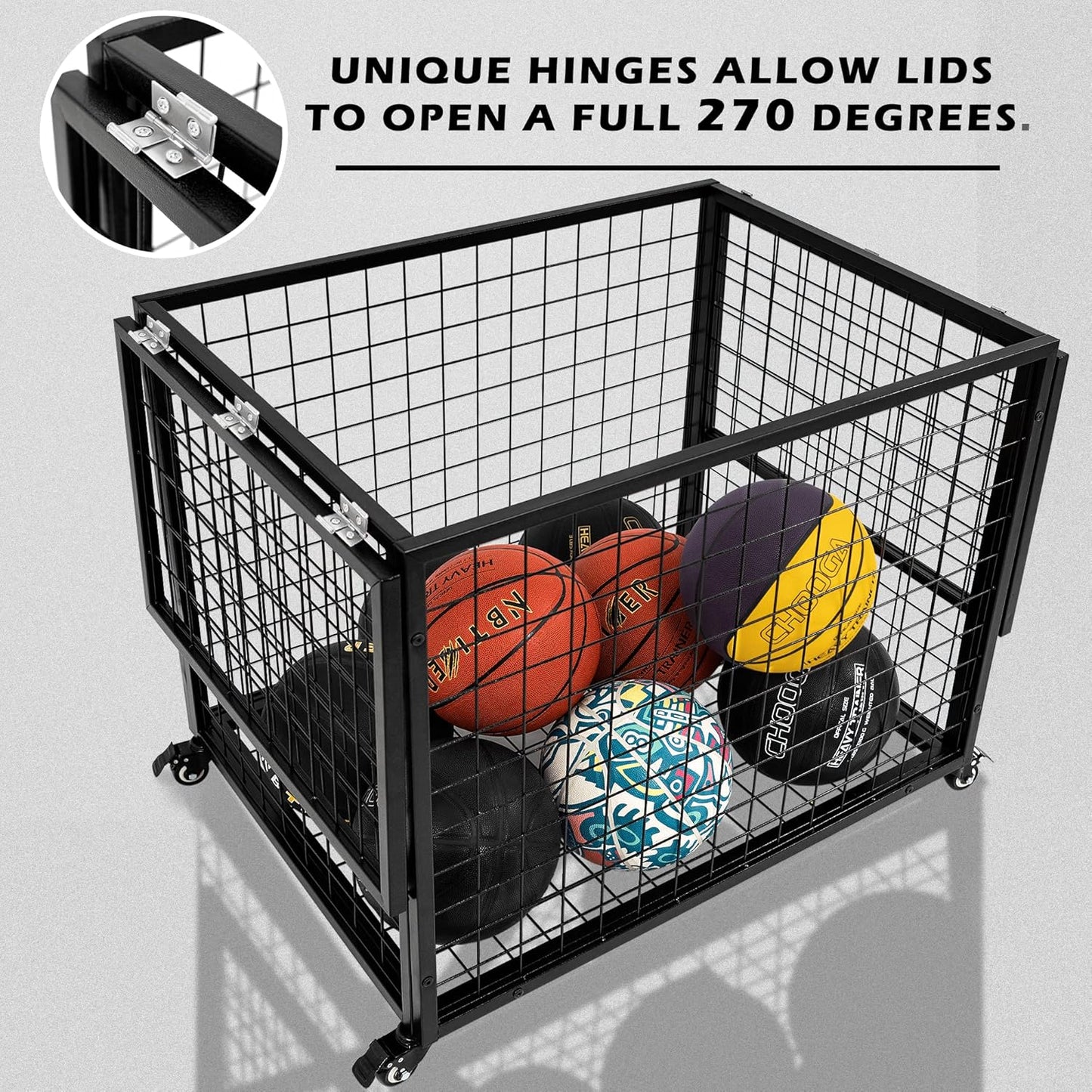 Rehomernace Basketball Organizer - Lockable Lid Storage Bin for Indoor/Outdoor Use | Rolling Ball Cart