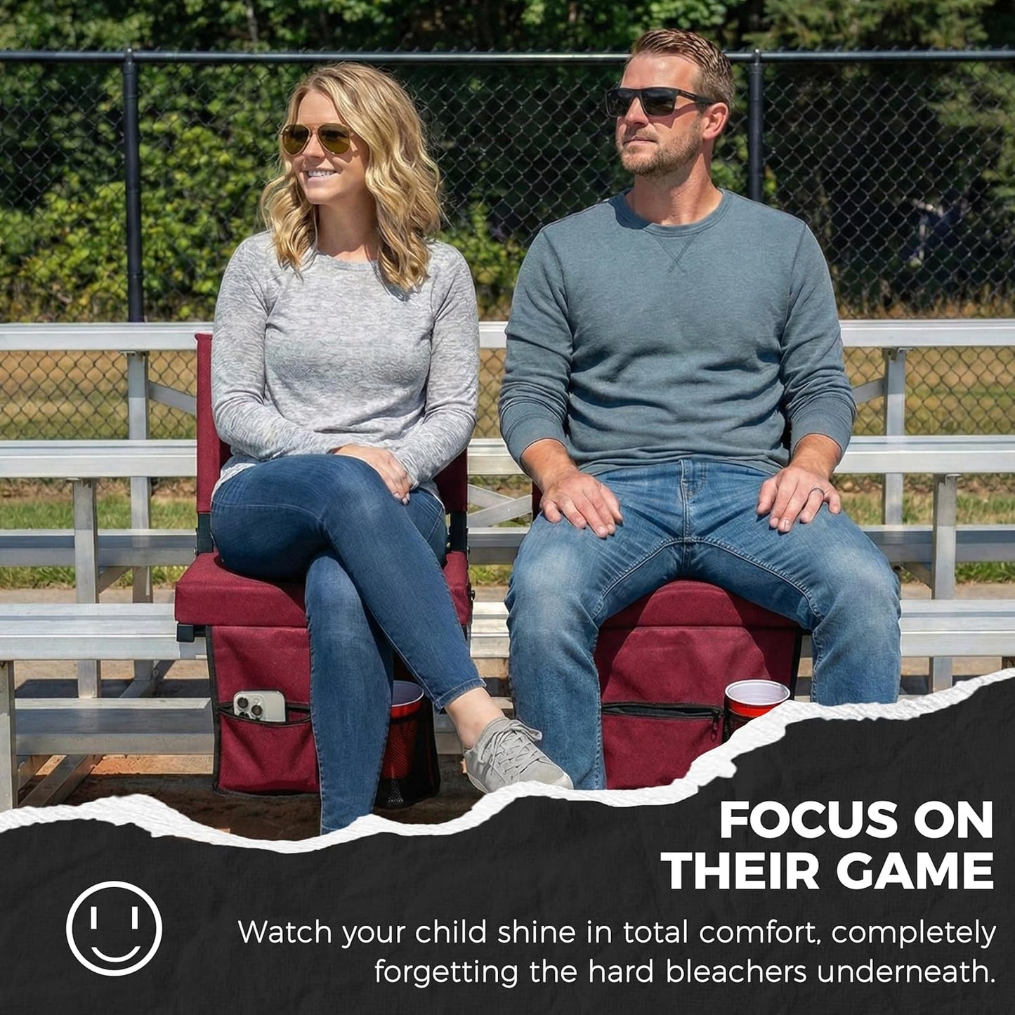 Sport Beats Stadium Seats - Comfortable Bleacher Chairs with Back Support & Cushion | Maroon, 1pc, Regular Size - 17" W x 12" D x 16.5" H