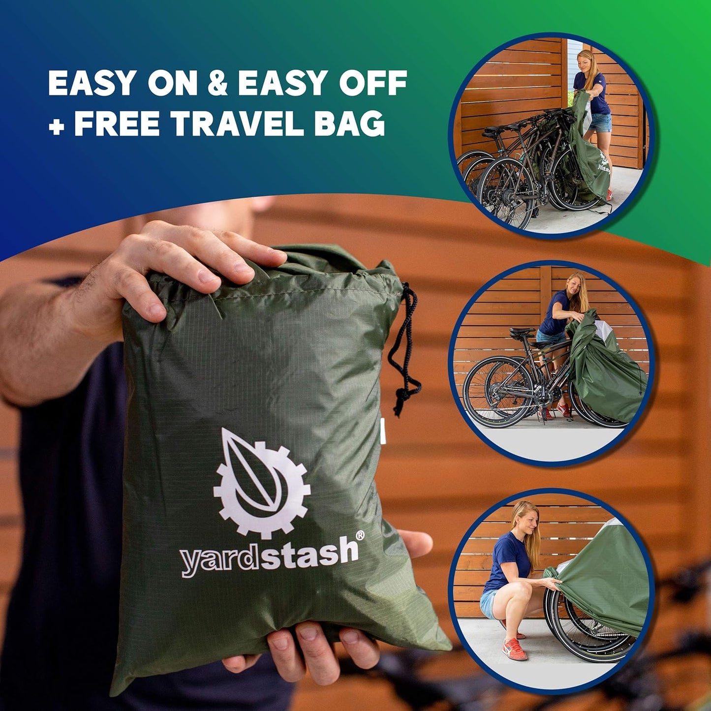 YardStash Bike Cover - XXL Waterproof & Weatherproof Reflective Bicycle Storage - Green