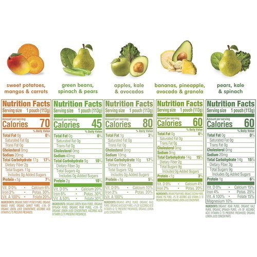 Happy Baby Organics Stage 2 Baby Food Pouches - Gluten Free Vegan Fruit & Veggie Puree Variety Pack | 4 Oz (Pack of 10)