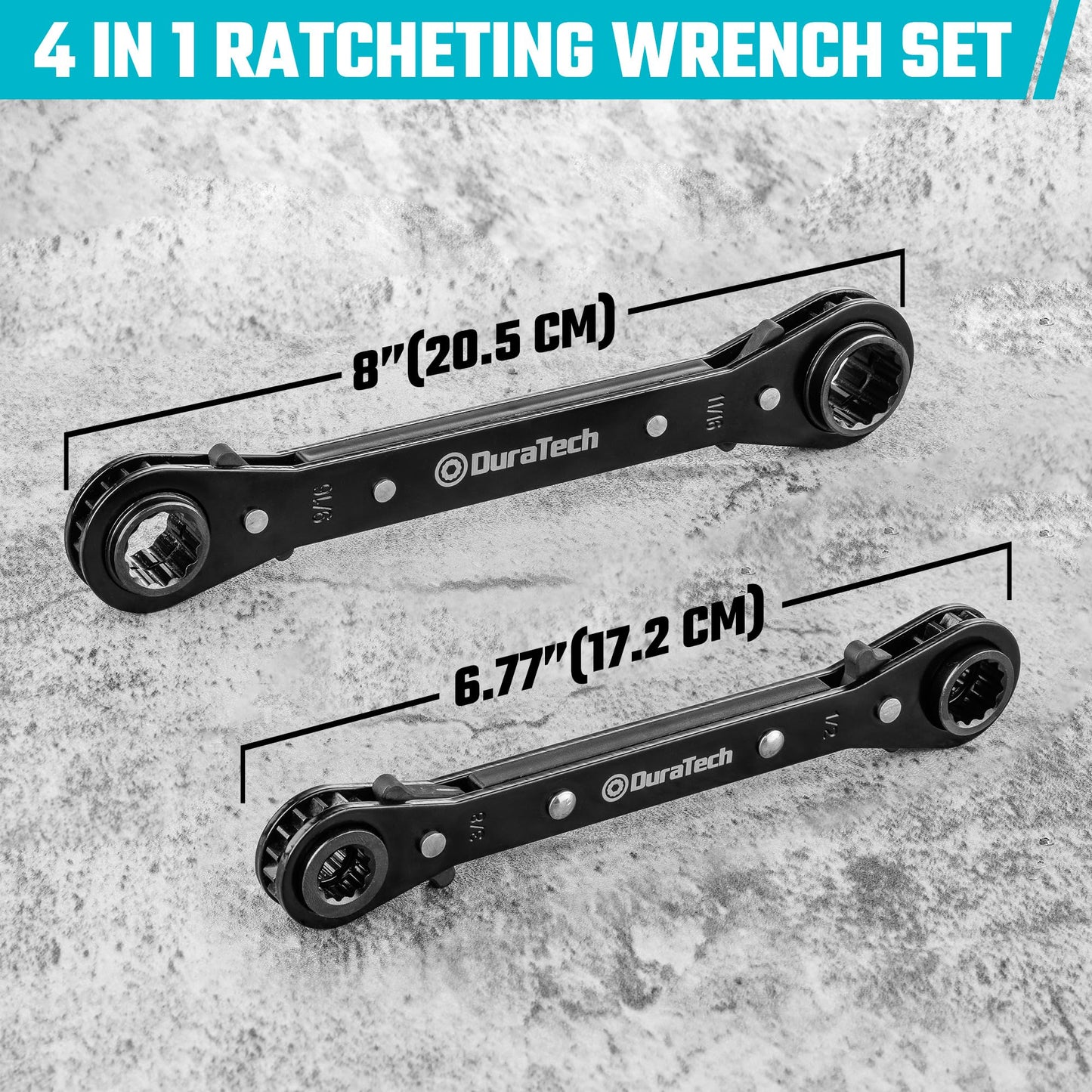 DURATECH 4-in-1 Reversible Ratcheting Wrench Set, Double Box End Wrench Set, 2-Piece, 5/16", 3/8", 7/16", 1/2", 9/16", 5/8", 11/16", 3/4", SAE