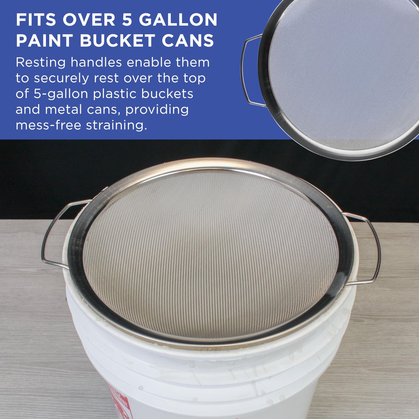 Master Elite 60 Mesh Stainless Steel Paint Strainer, 2 Pack - Fits Over 5 Gallon Paint Bucket Cans, Strains Filters Removes Debris, Particles, Impurities from Coating and Liquids - Drain, Rinse Food
