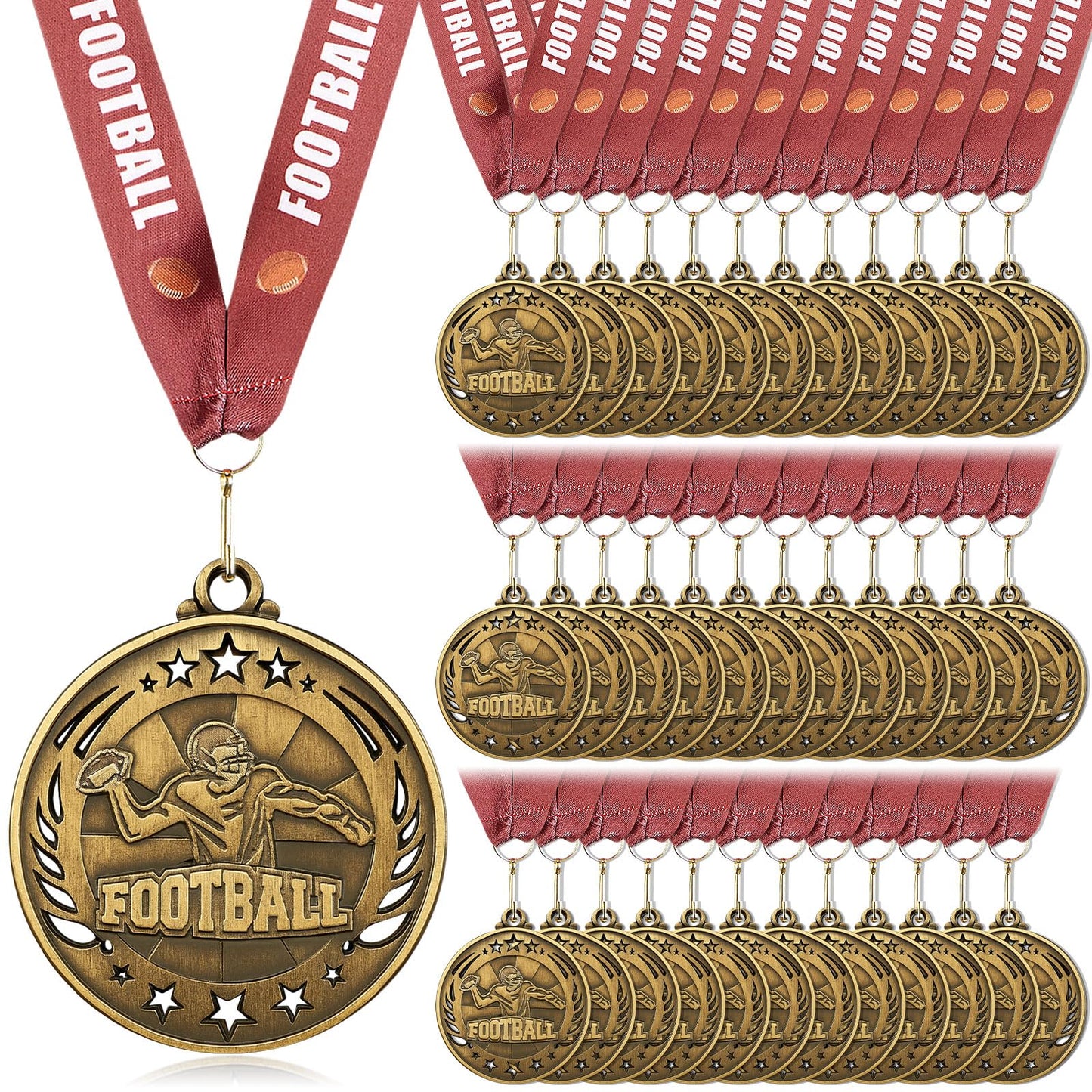 Liliaafar 36 Pack 12/36 Pack Gold Medals 2" Football Soccer Baseball Golf Basketball Metal Medals Bulk Metal Award Trophies for Adults Team Sports Event Prizes Gifts (Football)