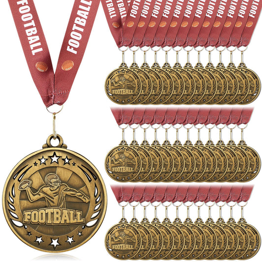 Liliaafar 36 Pack 12/36 Pack Gold Medals 2" Football Soccer Baseball Golf Basketball Metal Medals Bulk Metal Award Trophies for Adults Team Sports Event Prizes Gifts (Football)