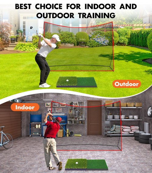 Golf Net: 10x7ft Heavy Duty Golf Practice Net for Indoor/Outdoor Training, Portable Golf Hitting Net with Carry Bag, Ideal Training Aid for Golfers Backyard Driving Chipping Swing (Standard)