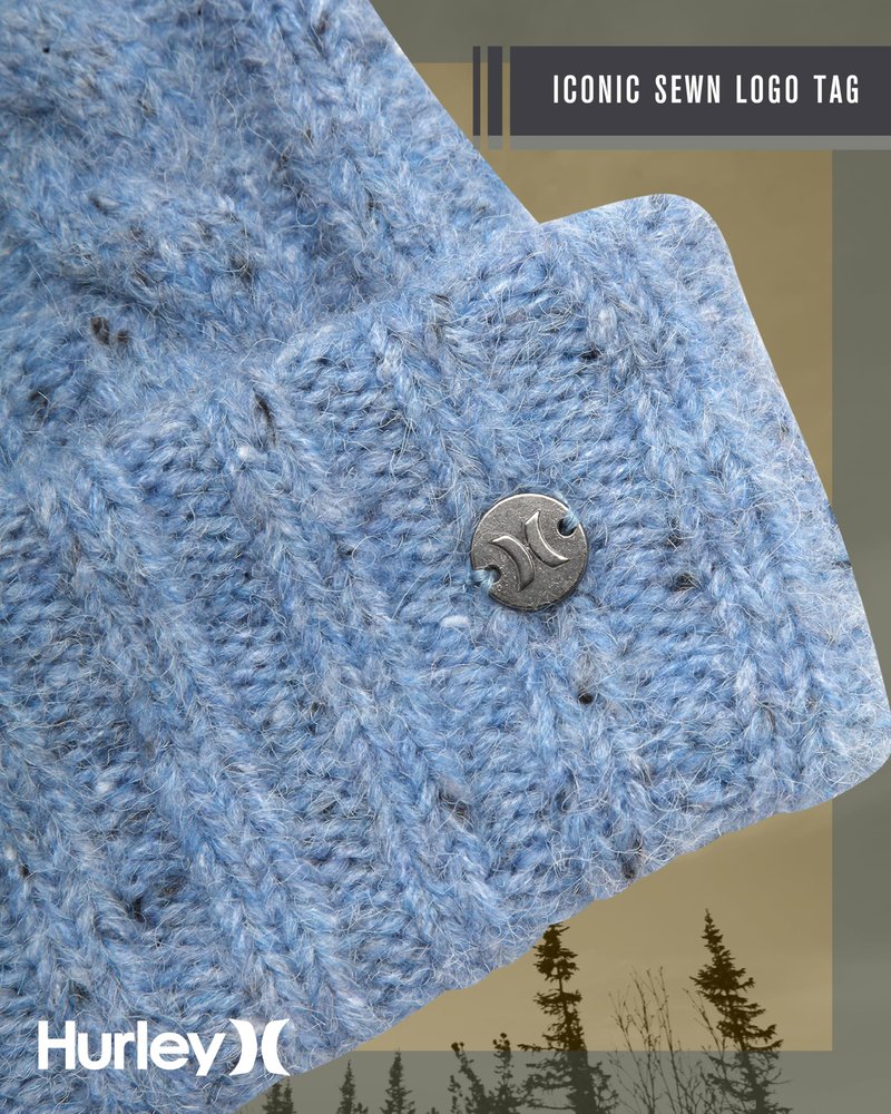 Hurley Womens Beanie - Ribbed Cable Knit Cuff Crown with Pom Beanie for Women - Warm Winter Hats for Women (One Size), Size One Size, Photo Blue