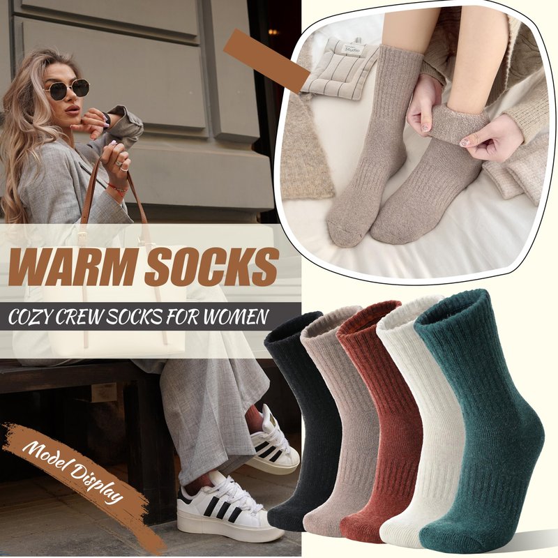 EBMORE Merino Wool Boot Socks Warm Thermal Winter Thick Hiking Cozy Boot Crew Comfy Socks 5 Pairs for Women Gifts Stocking Stuffers(Coffee/Beige/Black/Dark Green,M)
