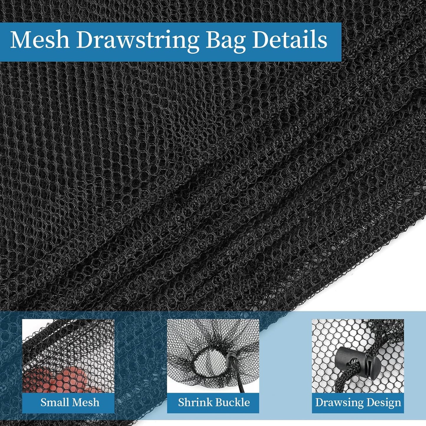 Skiennix 6 Pcs Drawstring Mesh Storage Bags - 14x17 Inch, Ideal for Gym, Laundry & Beach (Black)