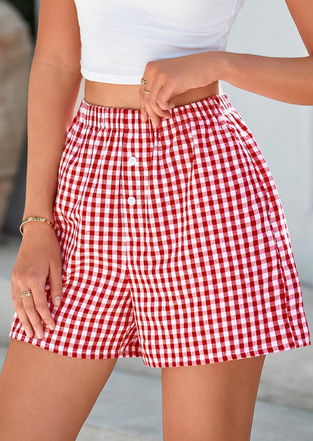 PRETTYGARDEN Women's Gingham Pajama Shorts - Y2K Plaid Lounge Sleepwear for Summer | Comfortable Beach Bottoms