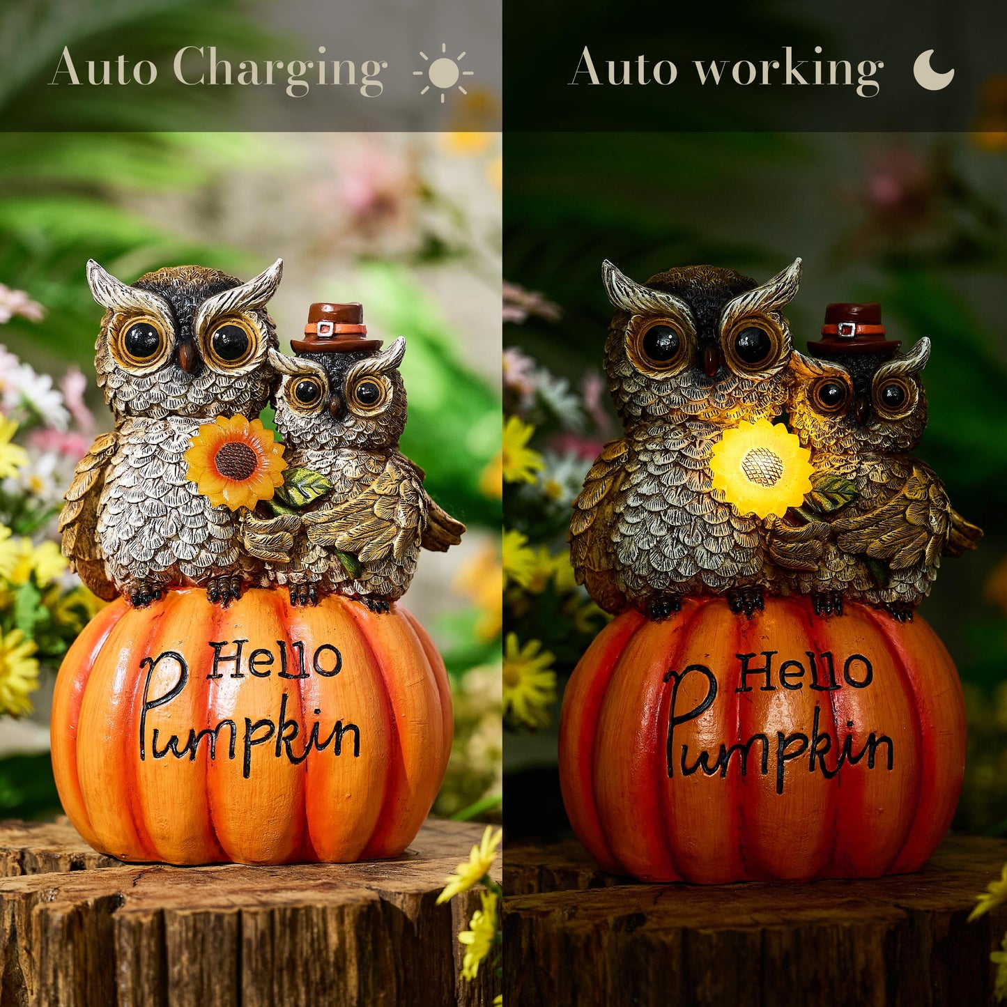 TERESA'S COLLECTIONS Fall Decor, Fall Owl Decor, Owl Perch on Pumpkin with Solar Light, Outdoor Fall Decor Waterproof Resin, Fall Gifts Outdoor/Indoor, 7.1"