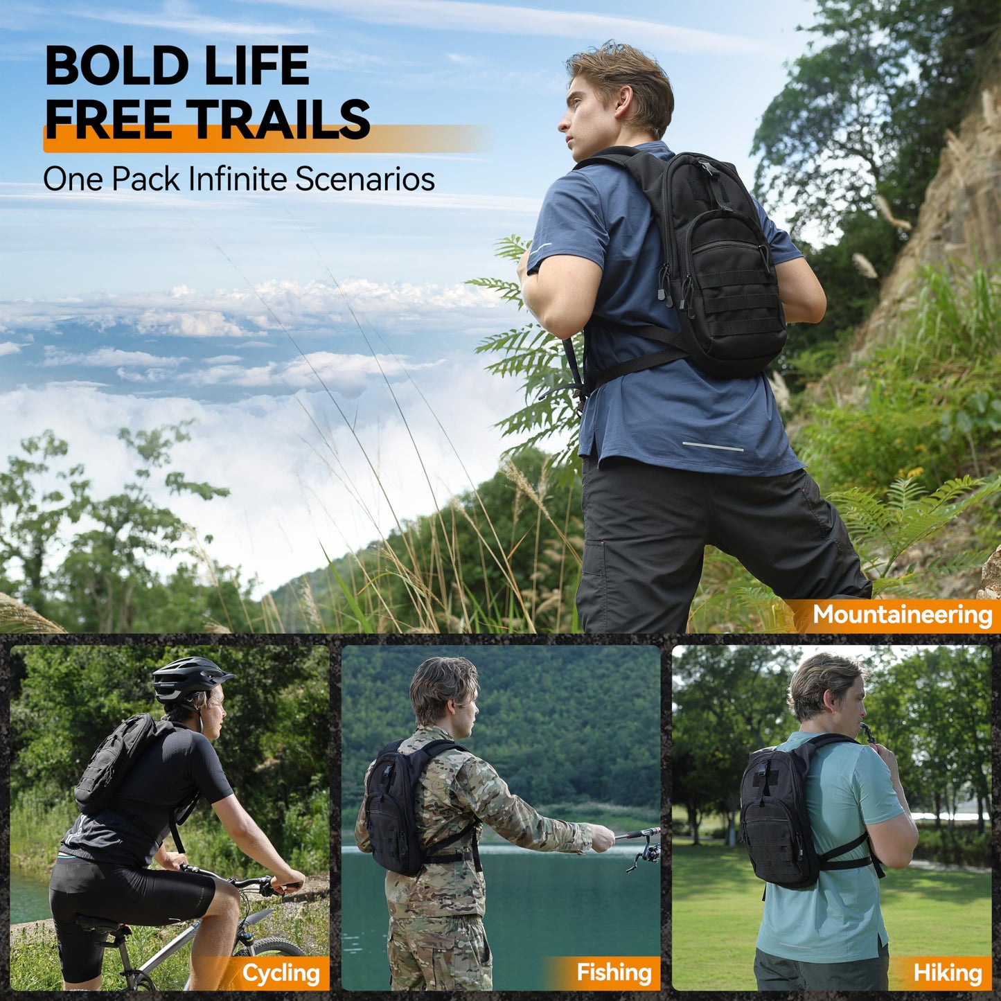 MARCHWAY Tactical Molle Hydration Pack with 2.5L TPU Water Bladder, Low-Profile Organized Military Backpack for Hiking, Cycling, Backpacking, Hunting, Running (Woodland Camo)