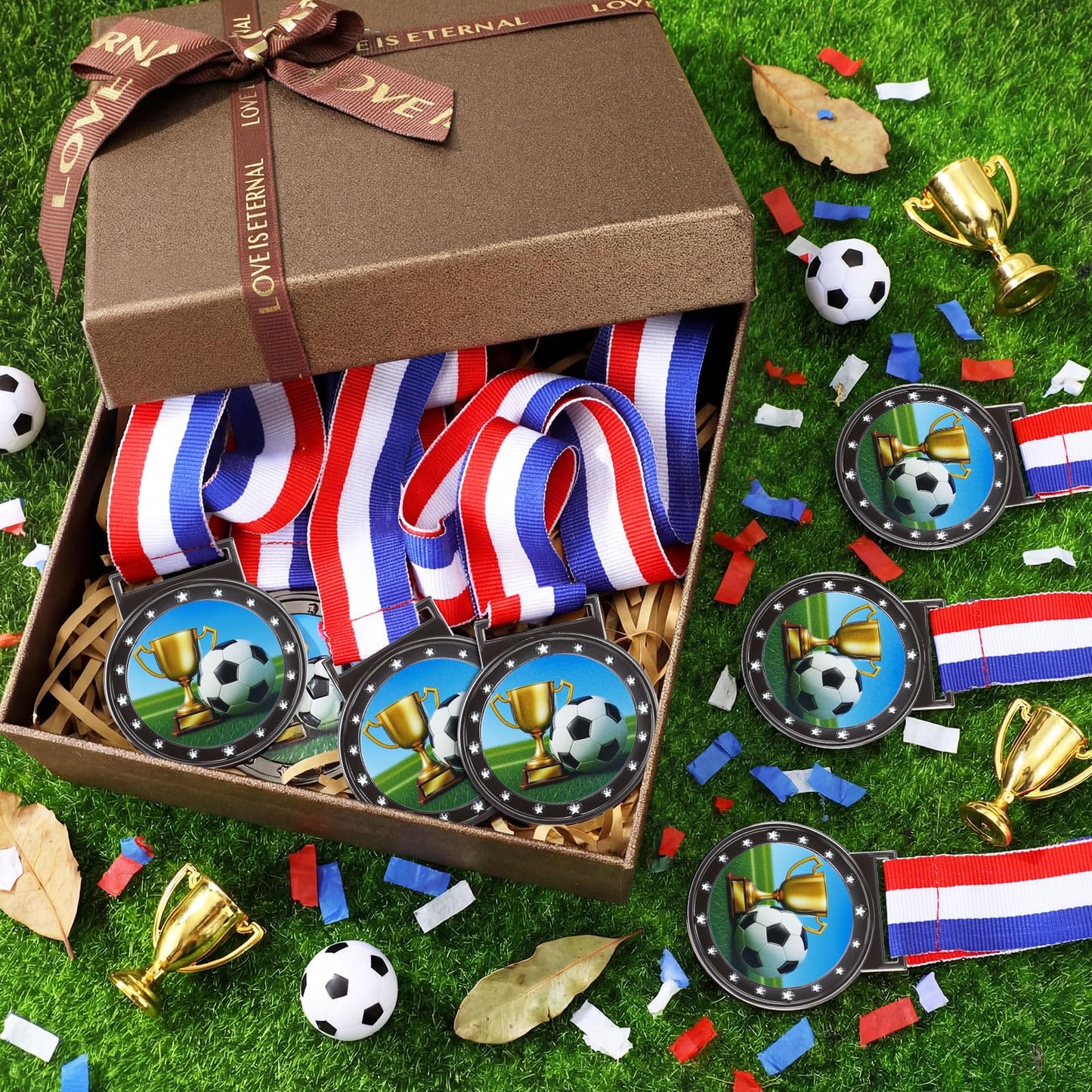Kenning 24 Pcs Soccer Medals for Teens and Adults with Attached Neck Ribbons, Award Medals Metal Trophy Trophies Gift for Sports Competitions Celebration Soccer Party Favors Team Participation