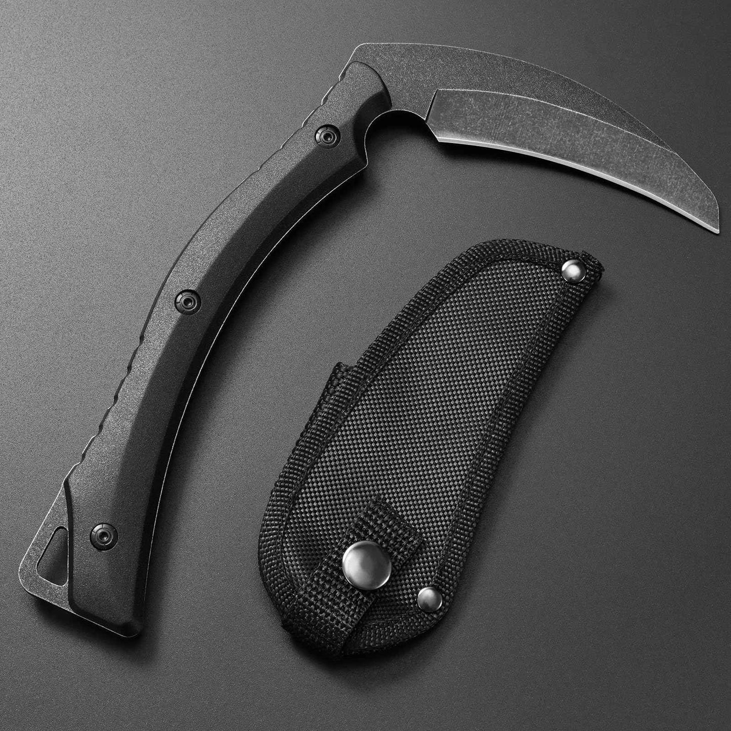 Ccanku C1398 Camping Axes Billhook Sickle Machete Knife Brush Clearing Sickle Machetes D2 Steel Blade G10 Handle Hatchet for Outdoor Activities,Yard Work, Small Grass Sickle Machete,Harvest Knife