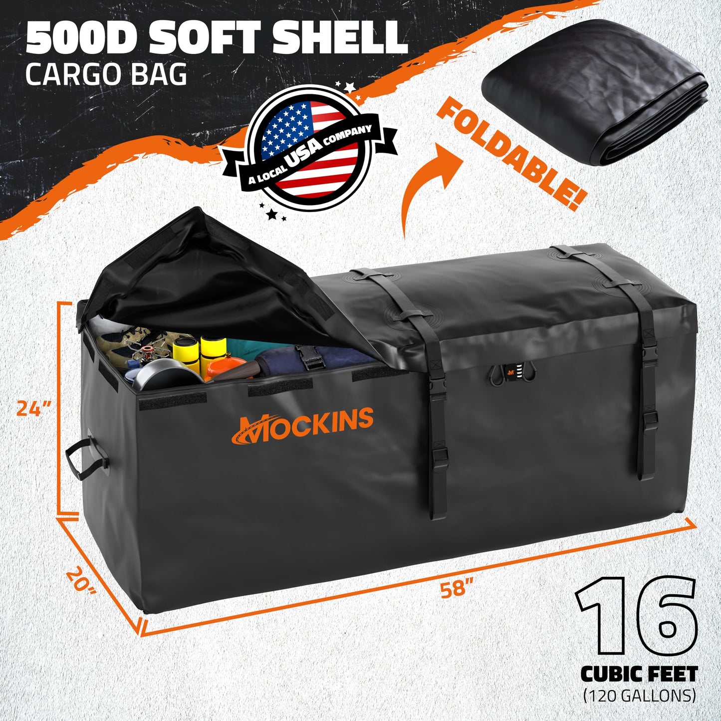 Mockins 16 CuFt Heavy Duty Trailer Hitch Cargo Carrier Bag w/Straps & Lock