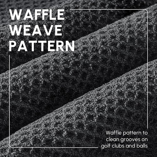 SOOWASH Magnetic Golf Towel 2-Pack, 18x18 Inch Microfiber Waffle Design with Strong Magnet - Golf Towels for Golf Bags/Carts, Quick-Dry & Ultra Absorbent(Black)