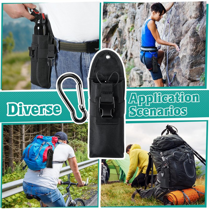 2 Pack Bear Spray Holster with Quick Release Buckle (Spray Not Included), Nylon Holster with Hook & Loop for 7.9 & 9.2fl Oz Canister, Portable Pouch & Elastic Cord Design for Hiking, Camping (Black)