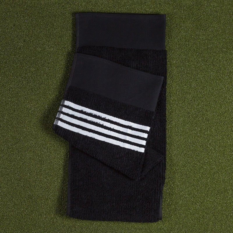 Golf Guys The Tour Towel | Large Caddy Terry Cloth, Absorbent 19 in x 44 in, Center Cut, Perfect Hang Cart Accessory and Bag, Black with White Stripes