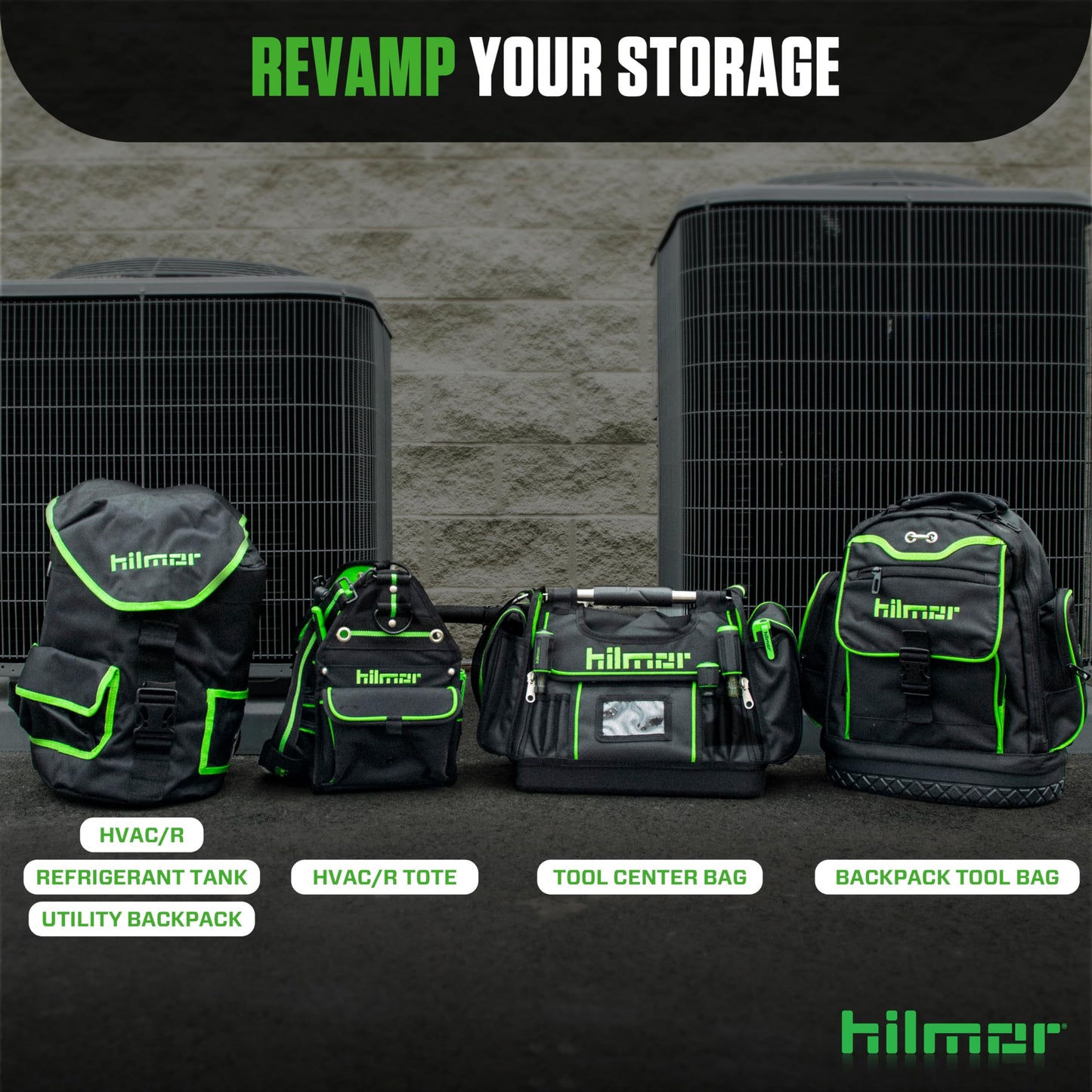 Hilmor HT 1839078 HVAC Tool Bag with 27 Pockets, Key Clip, Tape Loop, Shoulder Strap,HVAC/R Tools and Equipment, Black/Green, 13”