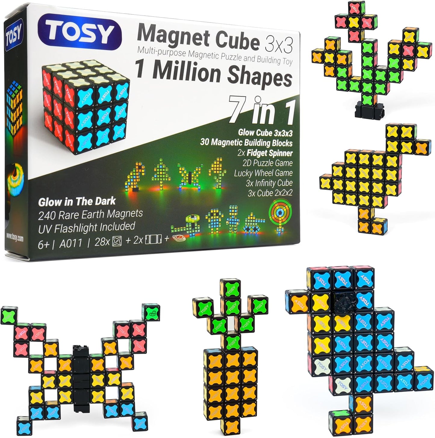 TOSY Magnet Cube 3x3 - 30 Blocks with 240 Magnets | Creative Building & Fidget Toy for Kids