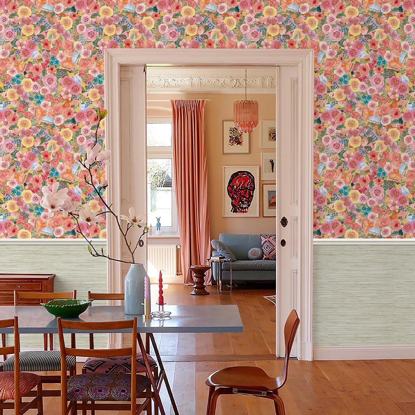 Simon&Siff Floral Peel and Stick Wallpaper 17.3"x80" Pink Watercolor Flowers Wall Murals Removable Wall Paper for Bedroom Bathroom Cabinet Renter Friendly