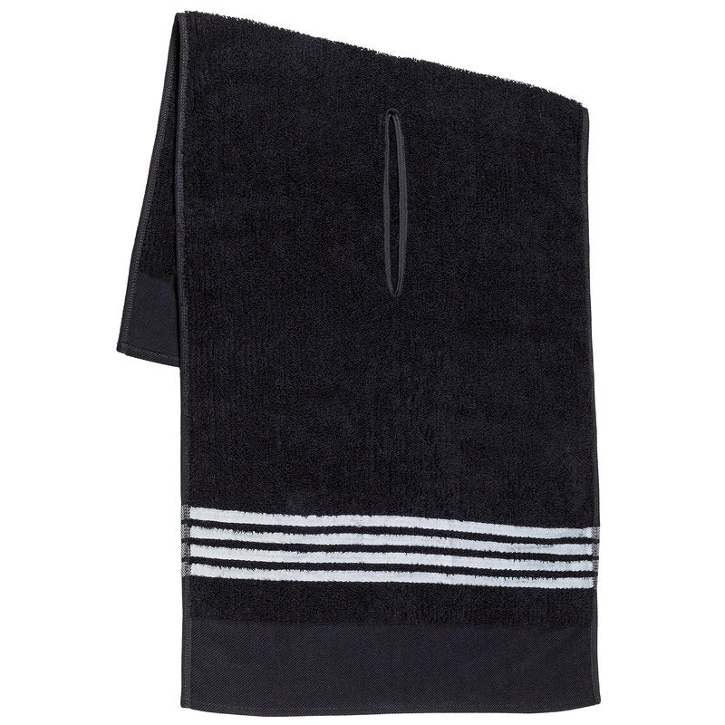 Golf Guys The Tour Towel | Large Caddy Terry Cloth, Absorbent 19 in x 44 in, Center Cut, Perfect Hang Cart Accessory and Bag, Black with White Stripes