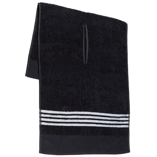 Golf Guys The Tour Towel | Large Caddy Terry Cloth, Absorbent 19 in x 44 in, Center Cut, Perfect Hang Cart Accessory and Bag, Black with White Stripes