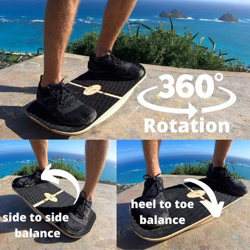 Blue Planet Balance Surfer - Bamboo Balance Board for Office, Surfing, Yoga | Includes 3 EVA Foam Modules
