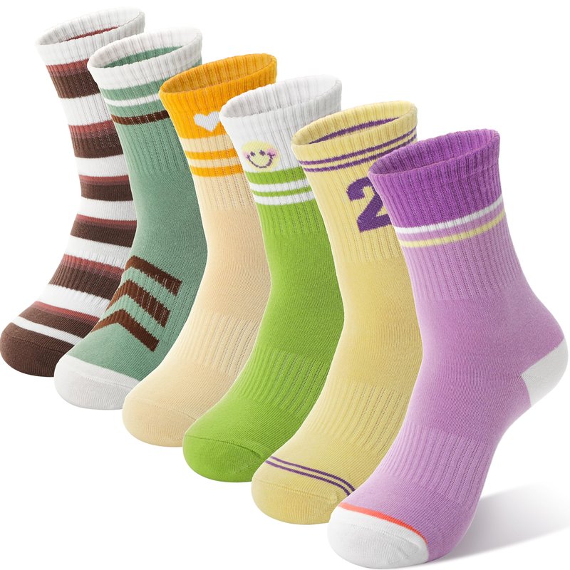 Sandsuced Kids Girls Socks Athletic Sport Basketball Youth Cotton Crew Soft Fun Gift Outdoor Socks 6 Pairs Stocking Stuffers(Assorted,5-8 Years)