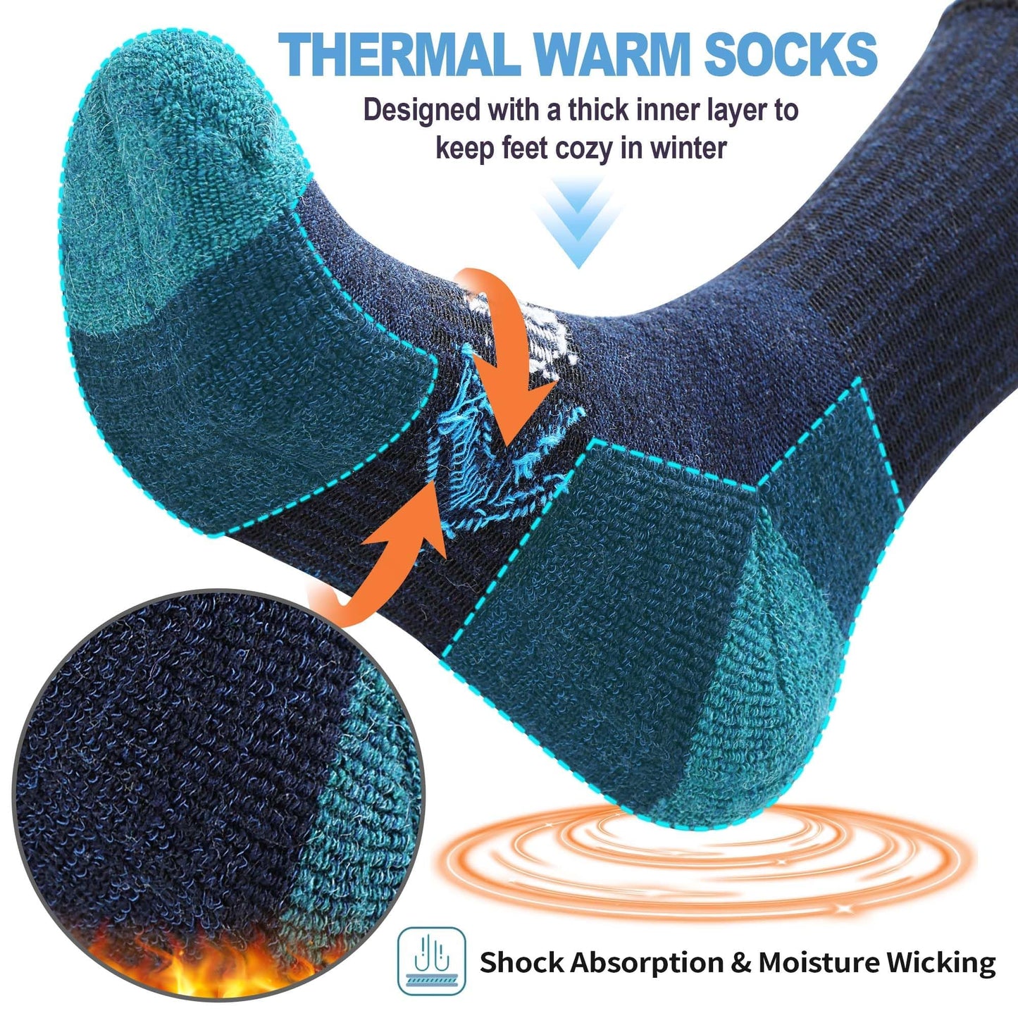 SAVALOS Merino Wool Hiking Socks for Men Thermal Warm Winter Cozy Work Crew Gifts Socks Stocking Stuffers 5 Pairs(Arrow-Mixed,M)
