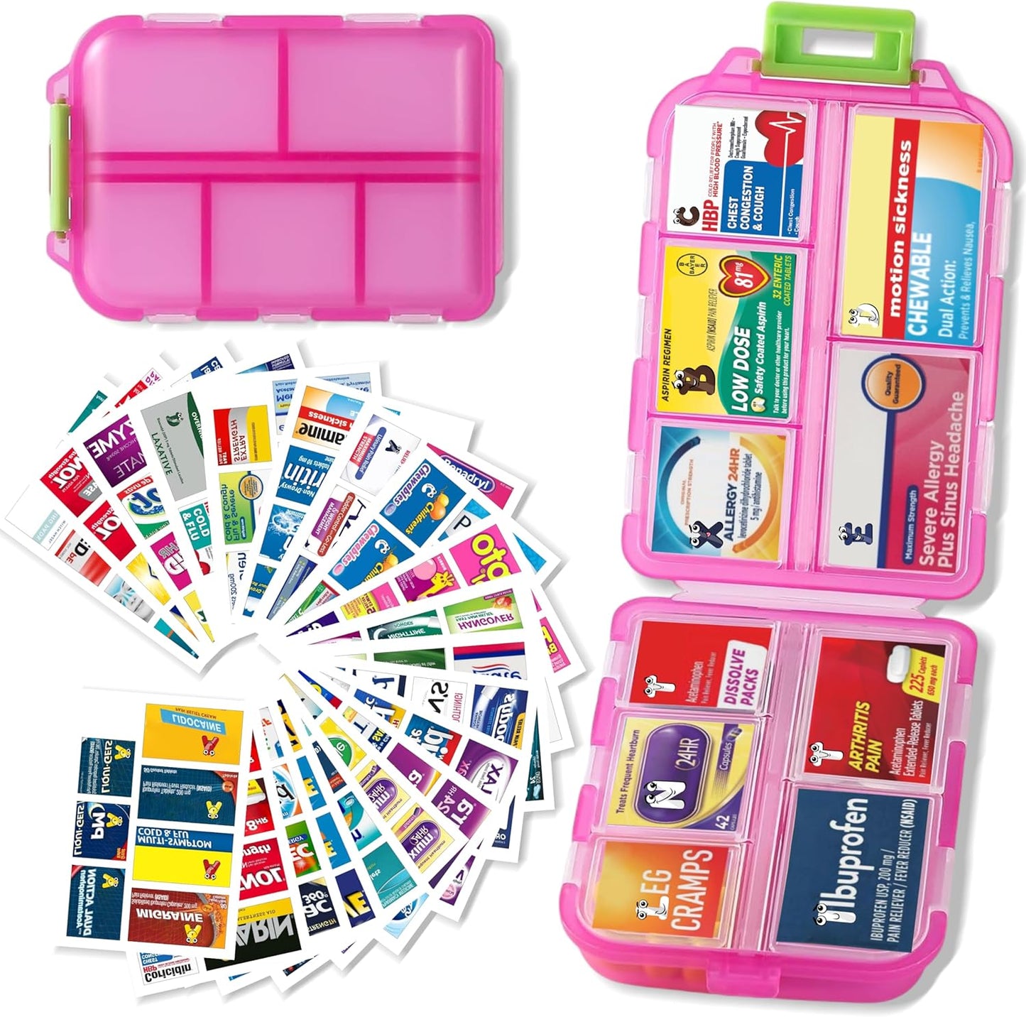 Skiennix Pill Organizer - Travel-Friendly Daily Medication Case with 161 Labels | 7-Day Design in Pink