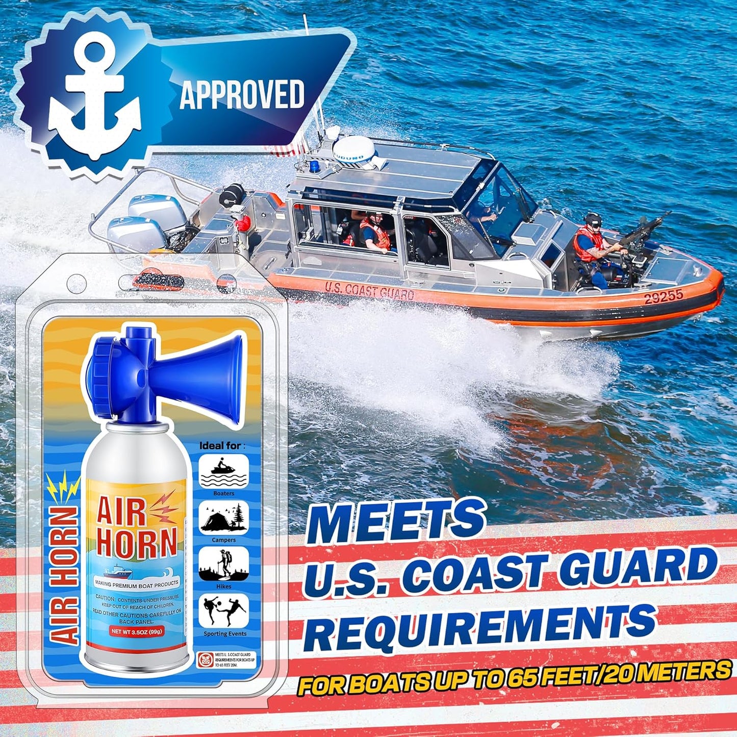 Air Horns 2 Pack by [Brand Name] - 122DB Loud Marine Safety Horns | Ideal for Boating, Camping, Hiking